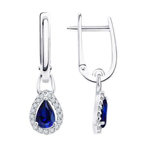 Cercei Suspendați din argint  cu pietre Cubic Zirconia Incolor, Safir