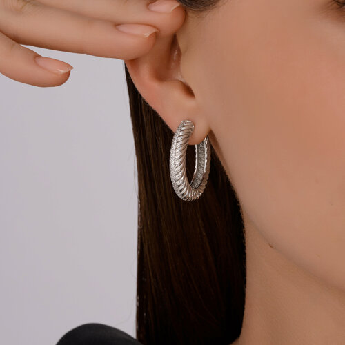 Cercei Creole din argint  cu pietre Cubic Zirconia Incolor