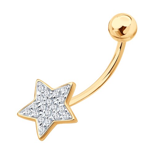 Пирсинг из красного золота с камнями Фианит