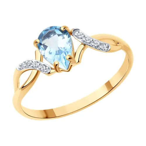 Inel din aur roșu cu Cubic Zirconia Incolor, Topaz albastru