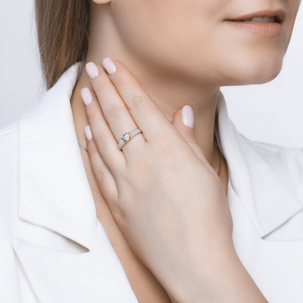 Inel din aur alb și roșu cu pietre Diamant