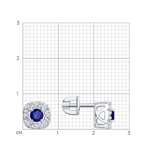 Cercei Pusete din argint  cu pietre Cubic Zirconia Incolor, Safir