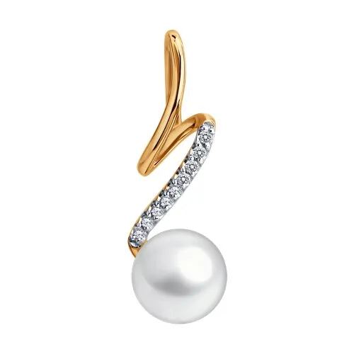 Pandantiv din aur roșu cu Cubic Zirconia Incolor, Perla Albă