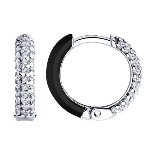 Cercei Creole din argint  cu pietre Cubic Zirconia Incolor, Emailare