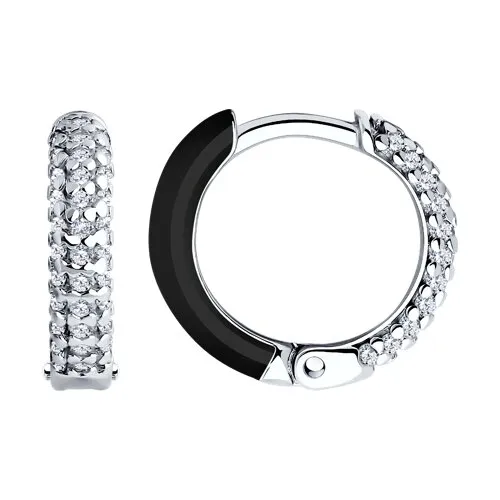 Cercei Creole din argint cu Cubic Zirconia Incolor, Emailare