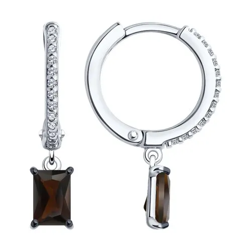 Cercei Creole din argint cu Cubic Zirconia Incolor, Cuarț fumuriu