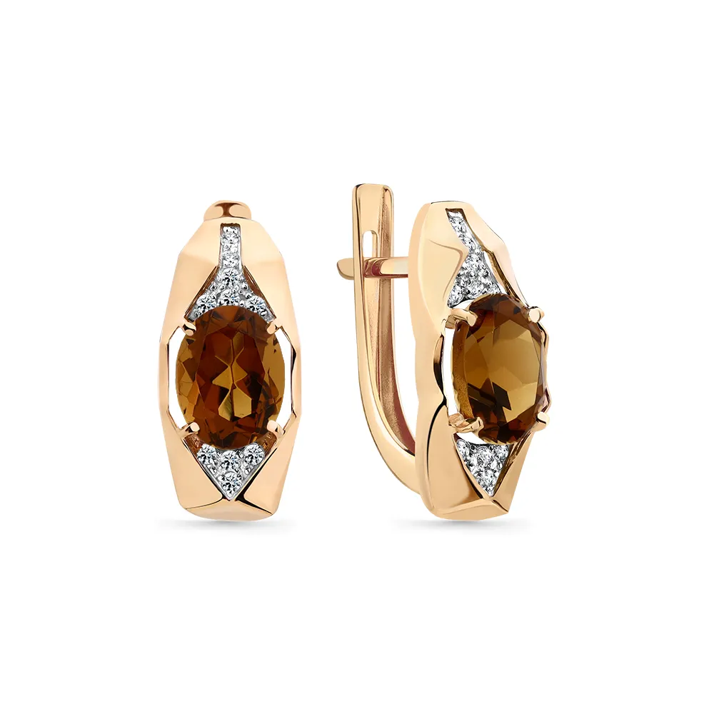 Cercei din aur roșu cu Cubic Zirconia Incolor, Cuarț Coniac