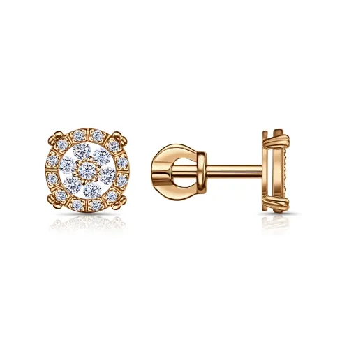 Cercei Pusete din aur roșu cu Cubic Zirconia Incolor