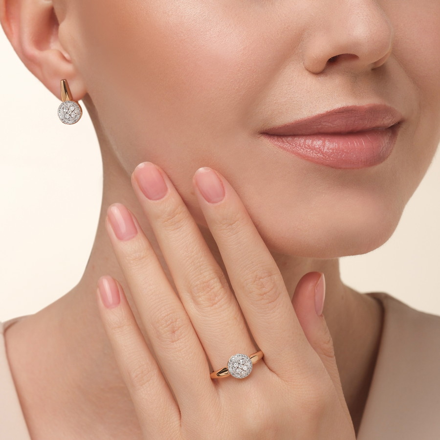 Cercei din aur roșu cu pietre Diamant