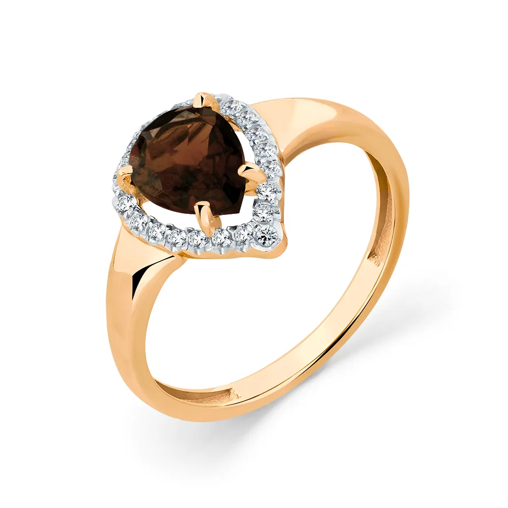 Inel din aur roșu cu Cubic Zirconia Incolor, Cuarț fumuriu