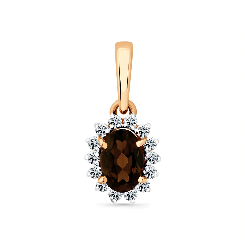 Pandantiv din aur roșu cu Cubic Zirconia Incolor, Cuarț fumuriu