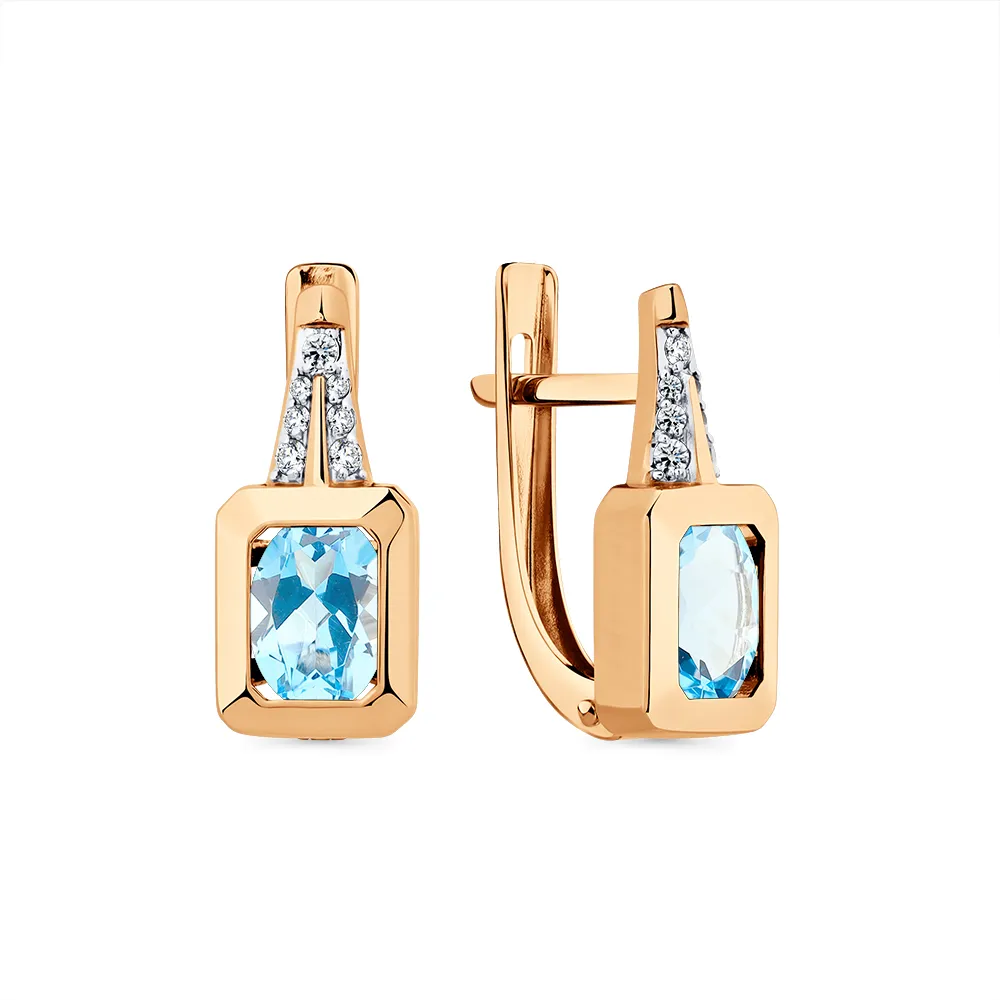 Cercei din aur roșu cu Cubic Zirconia Incolor, Topaz