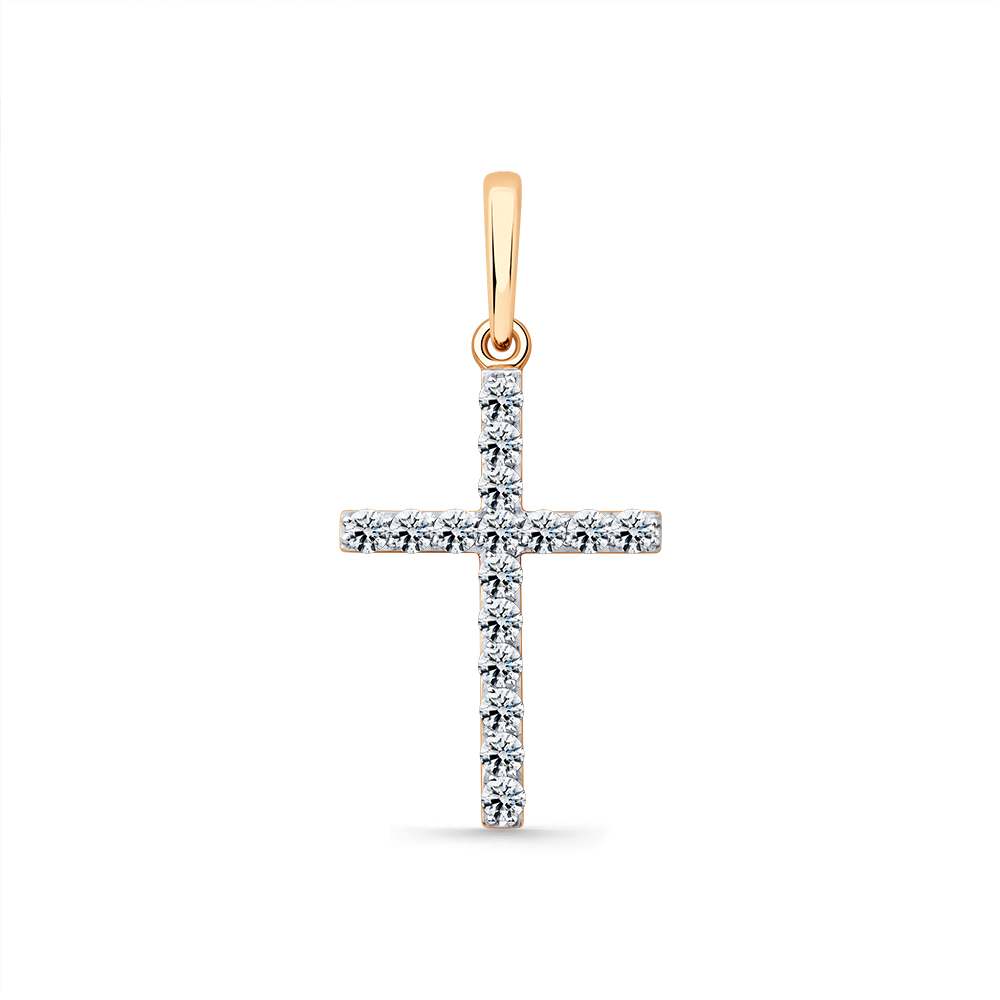 Cruce din aur roșu cu pietre Diamant