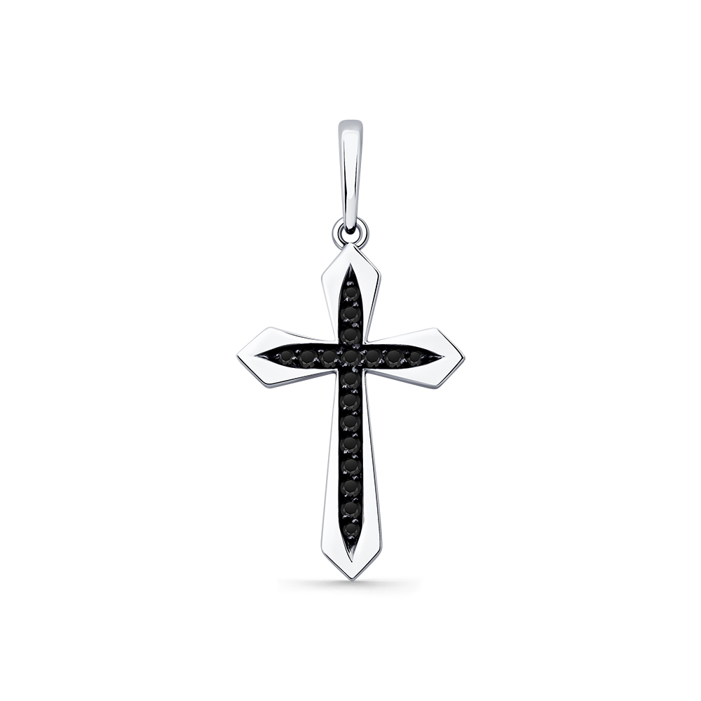 Cruce din aur alb cu pietre Diamant negru