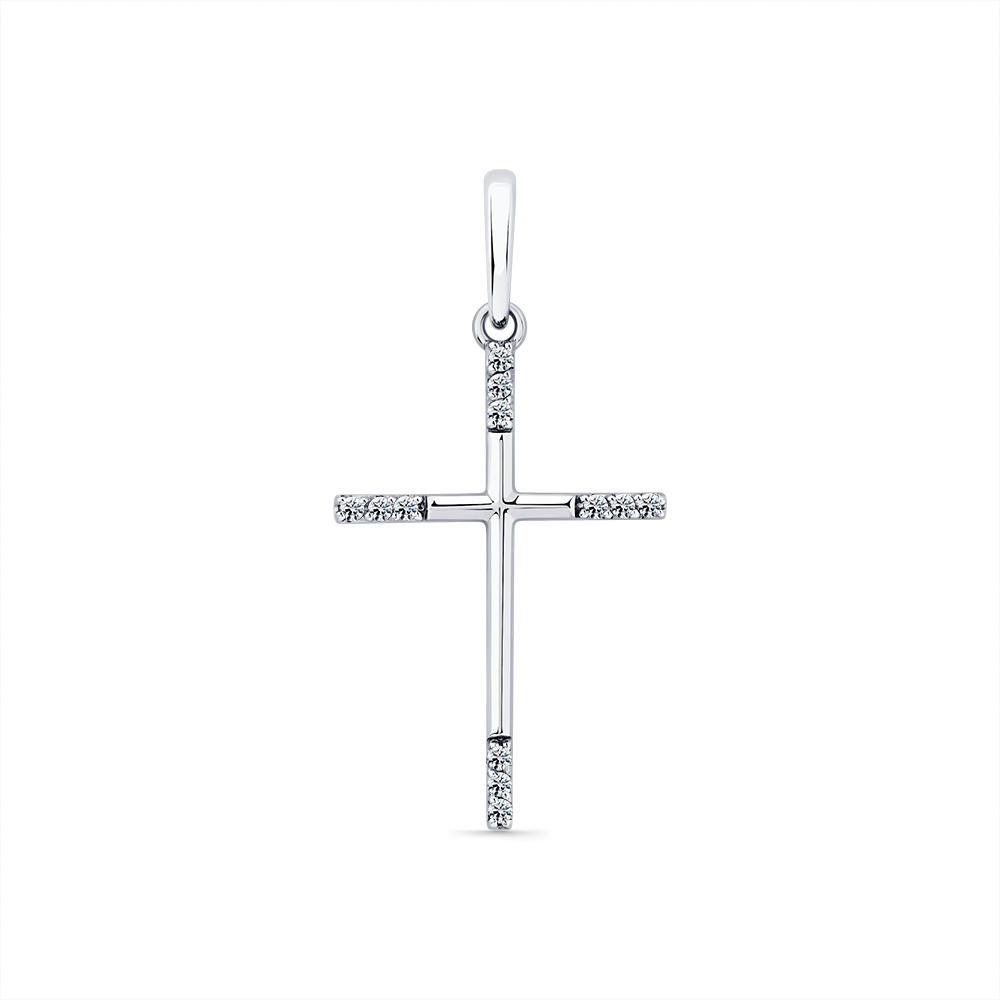 Cruce din aur alb cu pietre Diamant