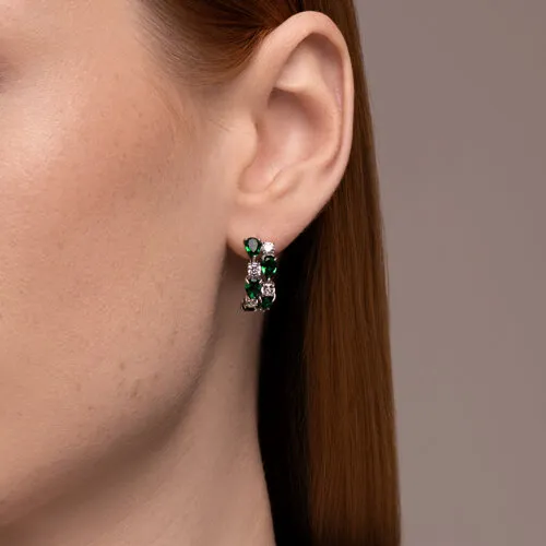 Cercei din argint cu Cubic Zirconia Incolor, Cubic Zirconia Verde