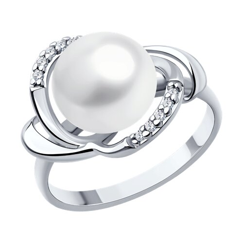 Inel din argint  cu pietre Cubic Zirconia Incolor, Perla Albă