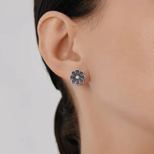 Cercei Pusete din aur alb cu Diamant, Safir
