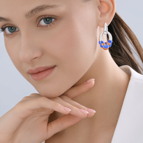 Серьги Длинные из серебра с камнями Эмаль