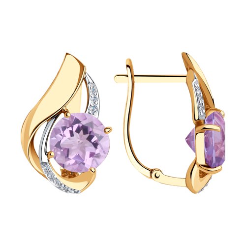 Серьги из красного золота с камнями Фианит, Аметист