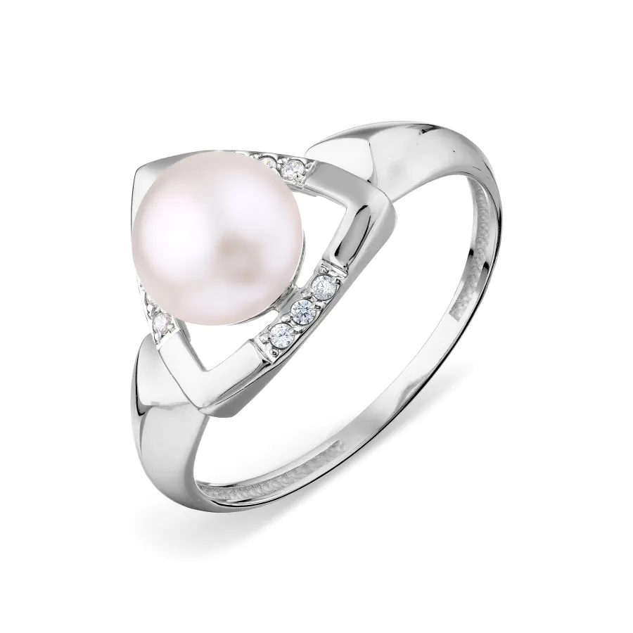 Inel din aur alb cu Cubic Zirconia Incolor, Perla Albă