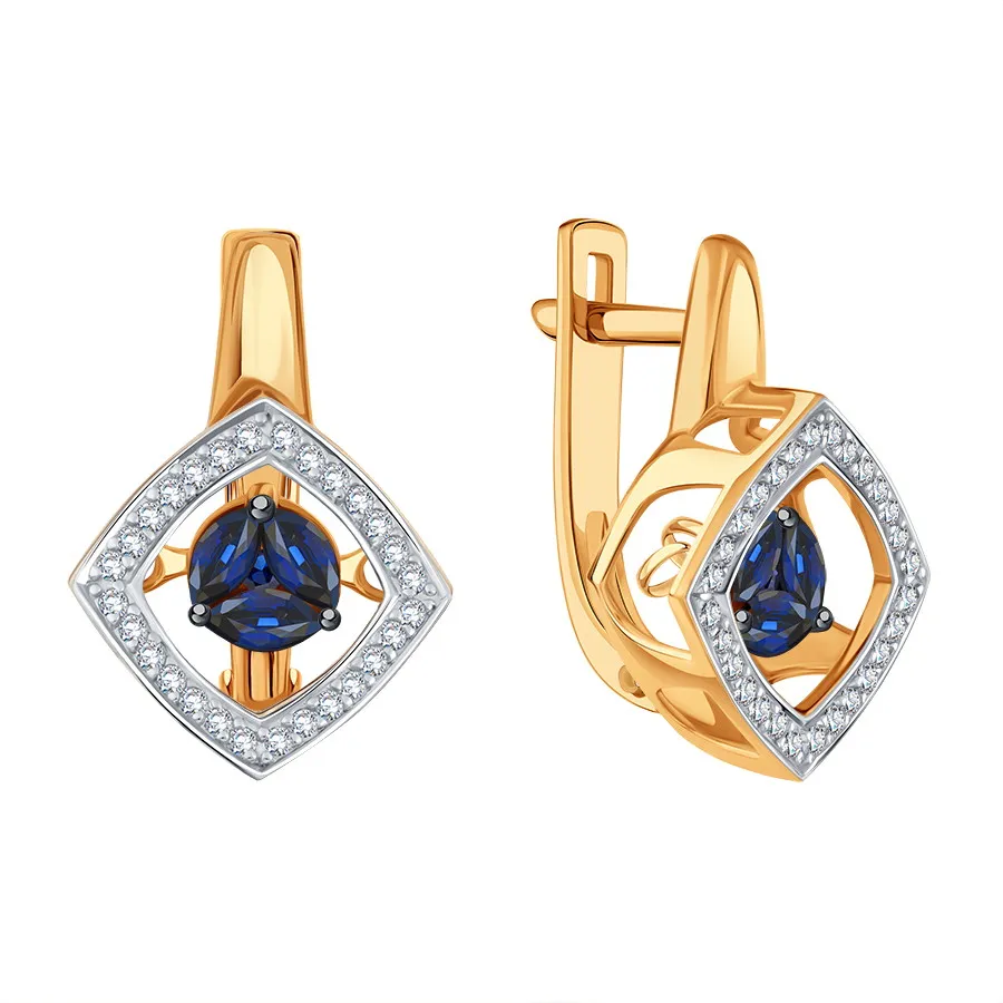 Cercei din aur roșu cu Diamant, Safir