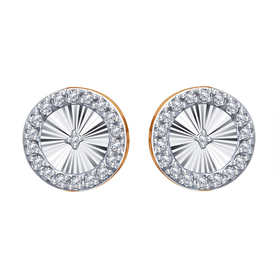 Серьги Пусеты из красного золота с камнями Бриллиант