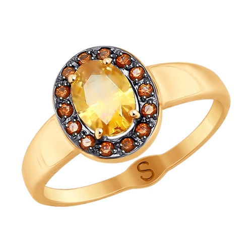 Кольцо из красного золота с камнями Swarovski Zirconia желный , Swarovski Zirconia maro