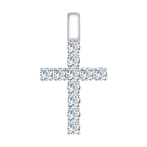Крестик из белого золота с камнями Swarovski