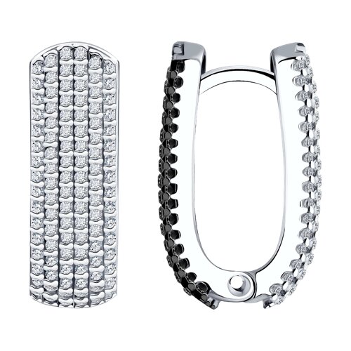 Серьги из серебра с камнями Фианит, Фианит Чёрный