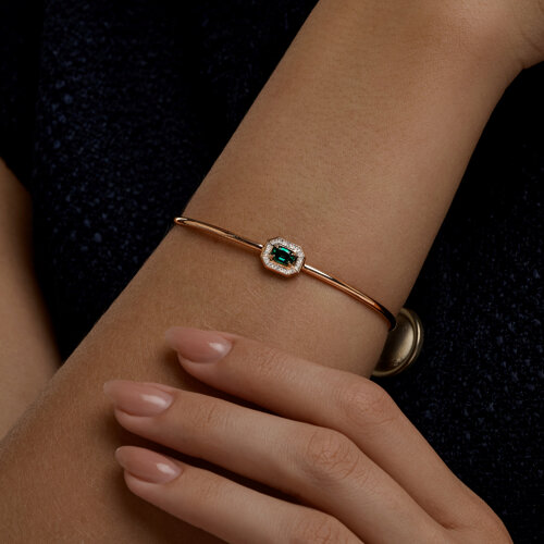 Браслет из красного золота с камнями Бриллиант, Изумруд гидротермальный