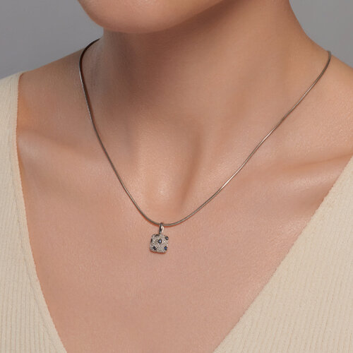 Pandantiv din aur alb cu pietre Diamant, Safir