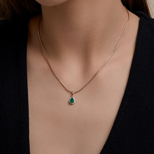 Подвеска из красного золота с камнями Бриллиант, Агат зеленый