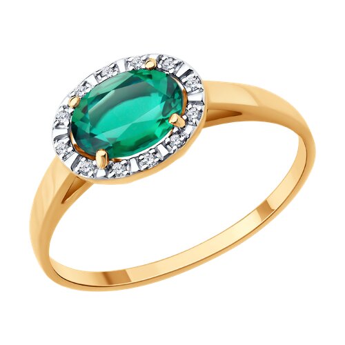 Кольцо из красного золота с камнями Бриллиант, Изумруд гидротермальный