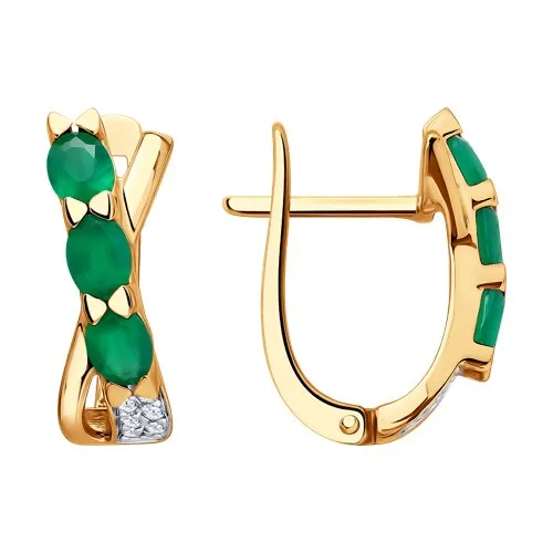 Cercei din aur roșu cu Cubic Zirconia Incolor, Agat verde