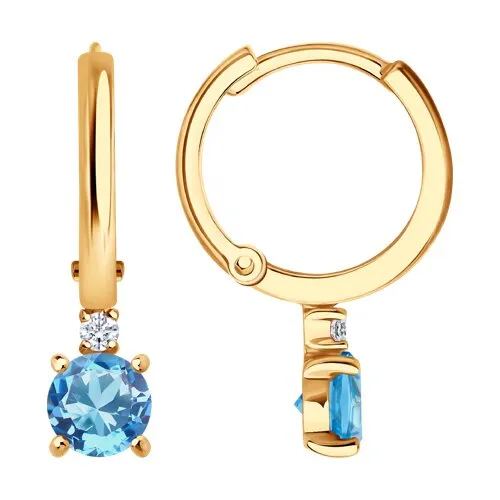 Cercei Creole din aur roșu cu Cubic Zirconia Incolor, Topaz Swiss