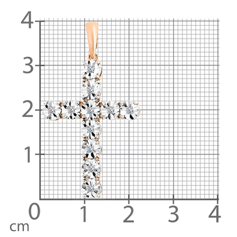 Крестик из красного золота с камнями Бриллиант