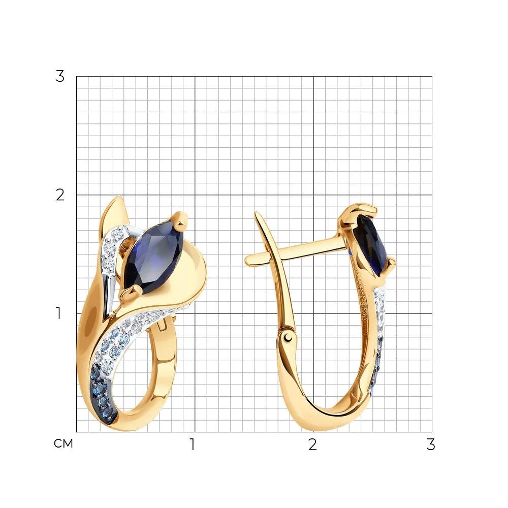 Cercei din aur roșu cu Cubic Zirconia Incolor, Cubic Zirconia Albastru și Cubic Zirconia Albastru Safir
