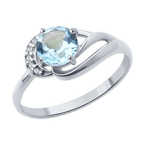 Кольцо из серебра с камнями Фианит, Топаз голубой