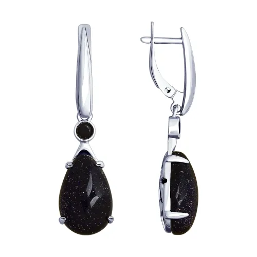 Cercei Suspendați din argint cu Cubic Zirconia Negru, Sticla de aventurină