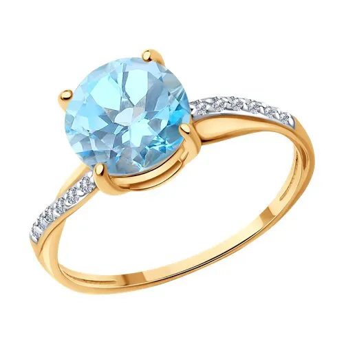 Inel din aur roșu cu Cubic Zirconia Incolor, Topaz albastru