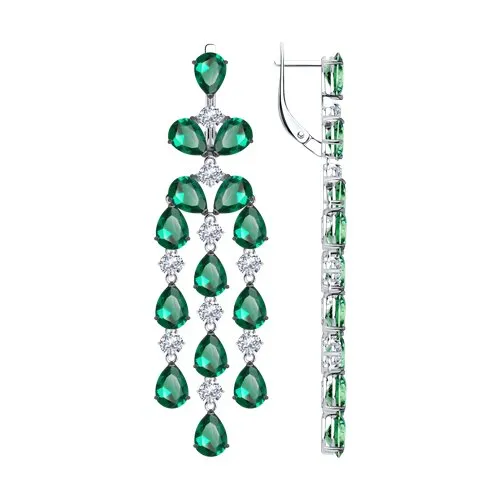 Cercei Suspendați din argint cu Cubic Zirconia Incolor, Cubic Zirconia Verde