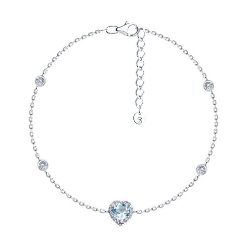 Brățară Love din argint  cu pietre Cubic Zirconia Incolor, Topaz albastru