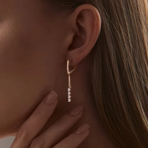 Cercei Suspendați din aur roșu cu Cubic Zirconia Incolor