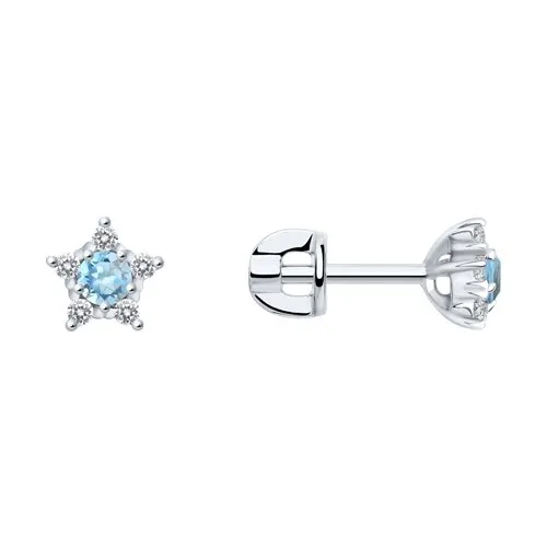 Cercei Pusete din argint cu Cubic Zirconia Incolor, Topaz albastru