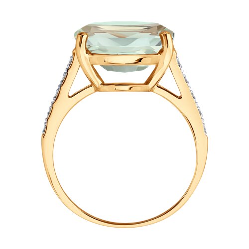 Кольцо из красного золота с камнями Бриллиант, Празиолит