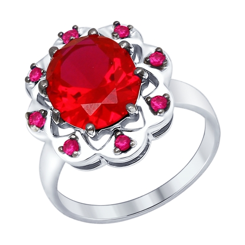 Inel din argint  cu pietre Cubic zirconia, Corindon (rubin)