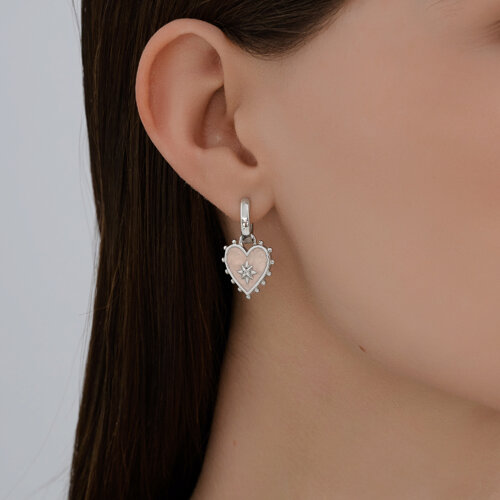 Cercei Creole din argint  cu pietre Cubic Zirconia Incolor, Emailare