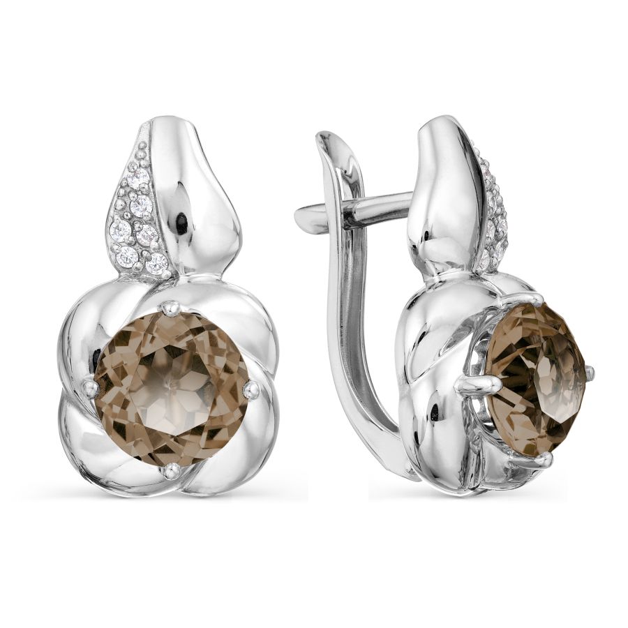 Cercei din aur alb cu pietre Cubic Zirconia Incolor, Cuarț fumuriu