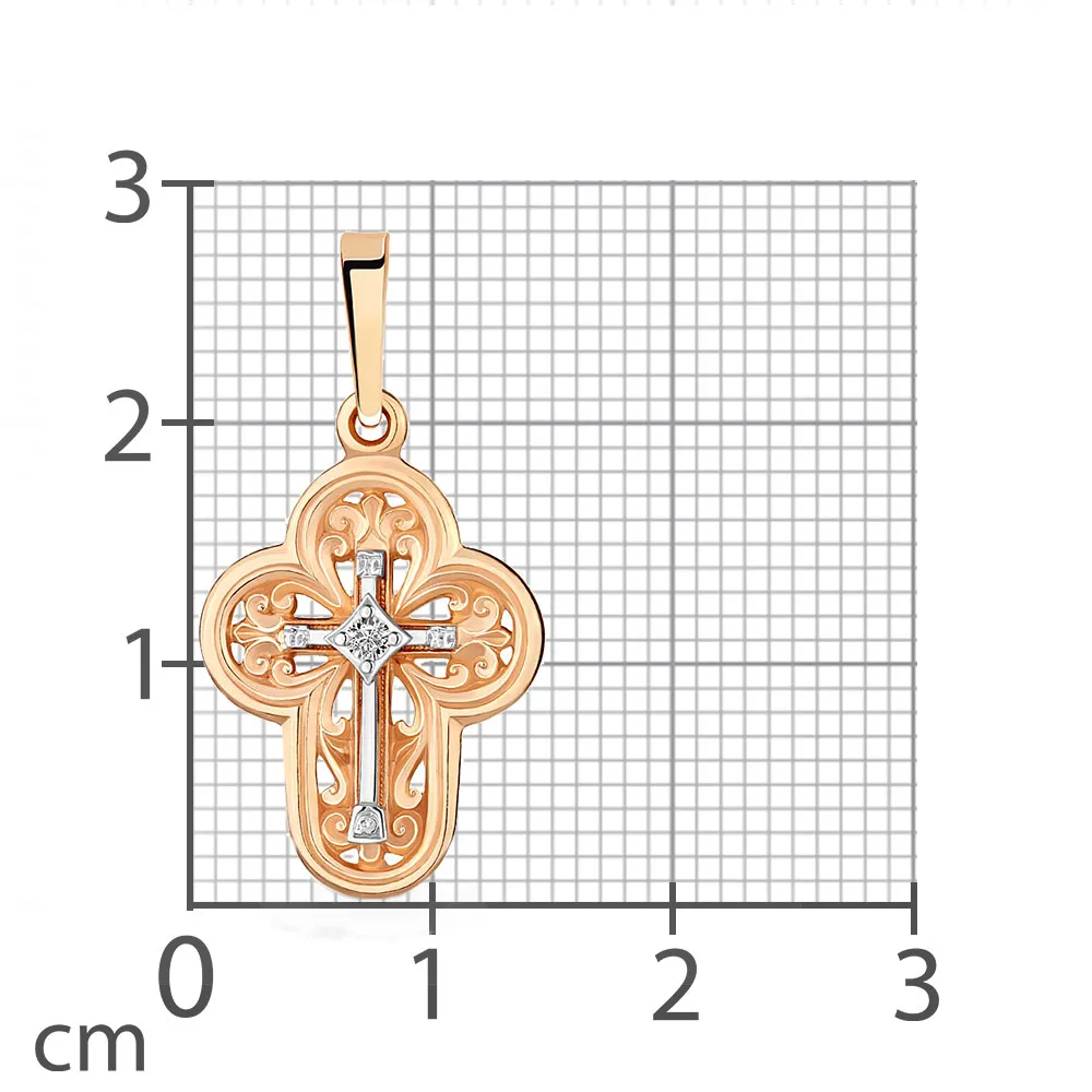 Cruce din aur roșu cu Cubic Zirconia Incolor